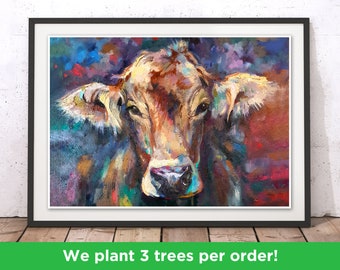 Calf Cow Print by Sue Gardner | Colourful Cow Wall Art | Calf Print | Calf Farm Cow Home Decor Illustration