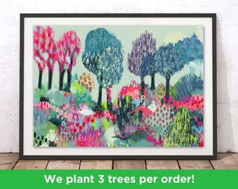 Stunning Trees After Rain Print by Nade Simmons | Colourful Flower Wall Art | Flower Print | Beautiful Abstract Decor Illustration