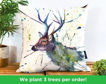 Stag Illustration Cushion by Katherine Williams | Stag Pillow | Deer Cushion | Deer Pillow | Scottish Cushion | Scotland Pillow Case Doe