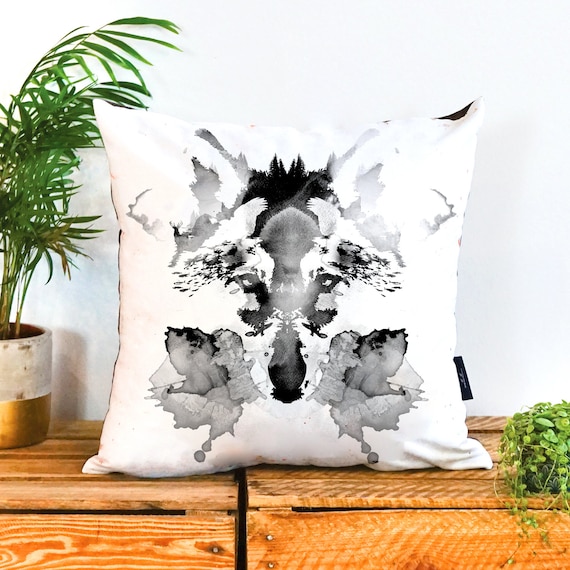 Rorschach Wolf Cushion by Robert Farkas Hmihilu Wolf in Snow Throw Pillow