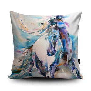 Beautiful Horse Cushion by Liz Chaderton Spanish Horse Vegan-Suede Pillow Stallion Horse Lovers Cushion Watercolour Horse Gift image 2