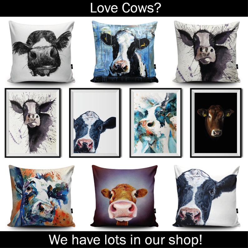 Charcoal Cow Vegan Cushion by Bex Williams Black and White Cow Pillow Handmade Cow Illustration Cushion Cover Cow's Face Throw Bedding image 4