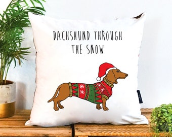 Dachshund Christmas Cushion by Catherine Went | Doxie Pillow | Dachshund Pun Christmas Pillow | Dog Christmas | Sausage Dog Xmas Cushio