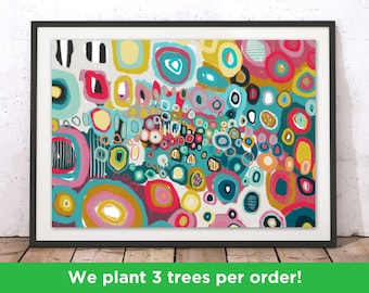 Stunning Carnival Flowers Print by Nade Simmons | Colourful Flower Wall Art | Flower Print | Beautiful Abstract Decor Illustration