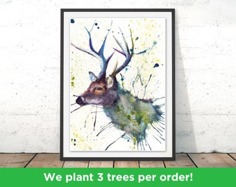 Stag Art Print, Stag Illustration, Stag Painting, Deer Print, Stag Art, Scotland Deer, Stag Gift Watercolour Stag Print by Katherine