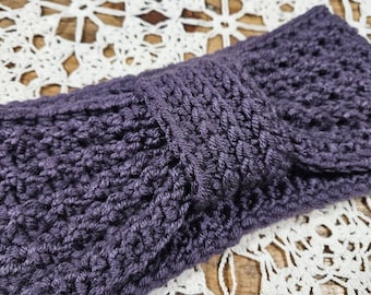 Purple Chunky Crochet Headband Adult Medium