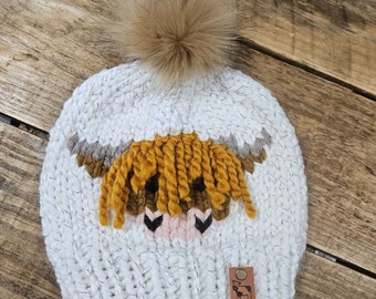 Super Chunky Highland Cow Knit Beanie Adult Small