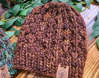 Super Chunky Brown Knit Beanie Adult Medium