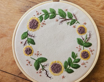 Sunflower Floral Hand Embroidered Hoop Wall Hanging Decor