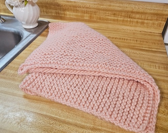 Pink Wool Knit Farmhouse Style Dish Drying Towel Mat