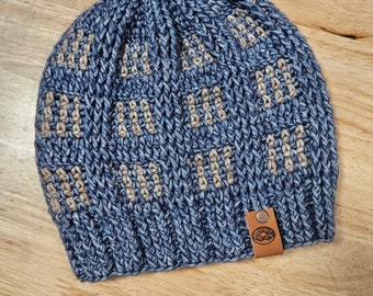 Crochet Blue Grey Beanie Adult Small