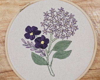 Floral Purple Green Hand Embroidered Hoop Wall Hanging Decor