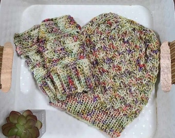 Knit Beanie and Fingerless Glove Set Adult Small