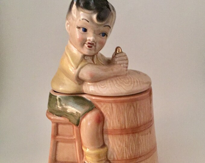 1930's Cookie Jar Little Boy Churning Butter Adorable and in Amazing