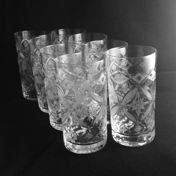 Water Cut Glasses Set of 8 - 8 Ounce Formal Cut Star Glass Formal Dining and Entertaining