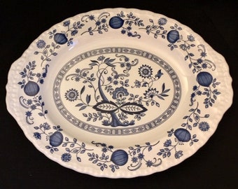 Wedgwood Blue Heritage Blue Onion Platter 14 Inch Made in England Enoch Tunstall 1960's Blue White Vintage English  China Serving Trays