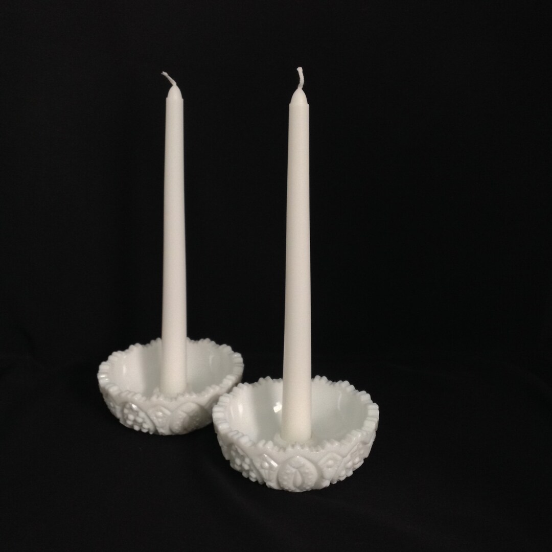 Vintage White Milk Glass Candle Holders Pair Sawtooth Edge Ornate Similar Style to Kemple Etsy