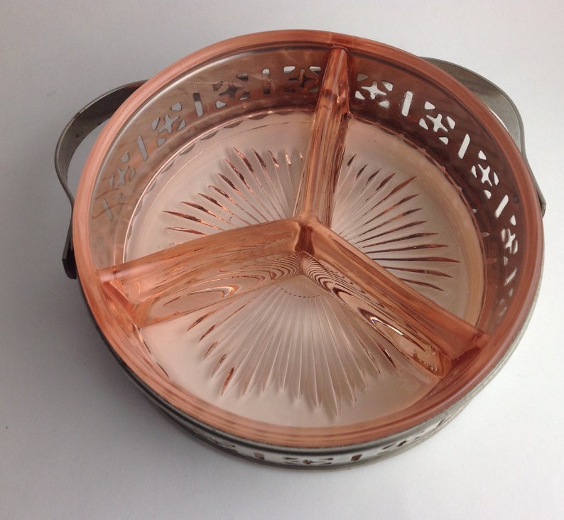 Vintage Pink Depression Glass Divided Candy Nut Trinket Dish Etsy