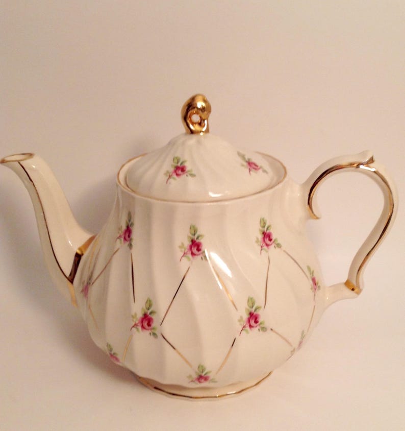 Vintage English Sadler Pink Rose Swirl Teapot 3632 Gold X Trim Etsy