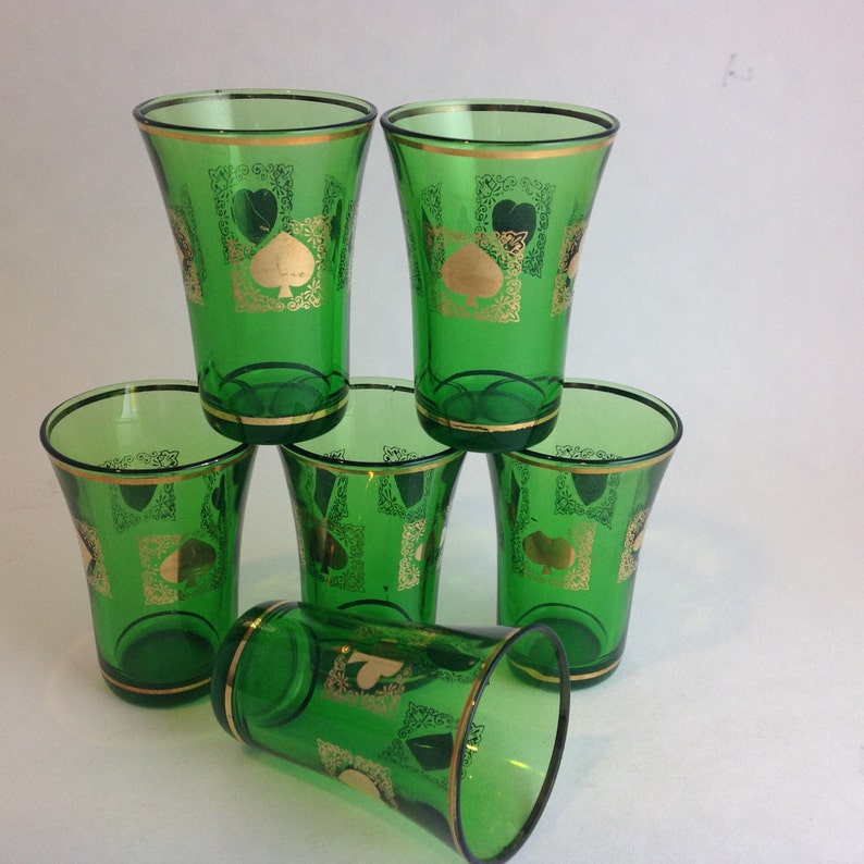 Emerald Green Aperitif Shot Glasses Set of 6 Playing Cards Etsy