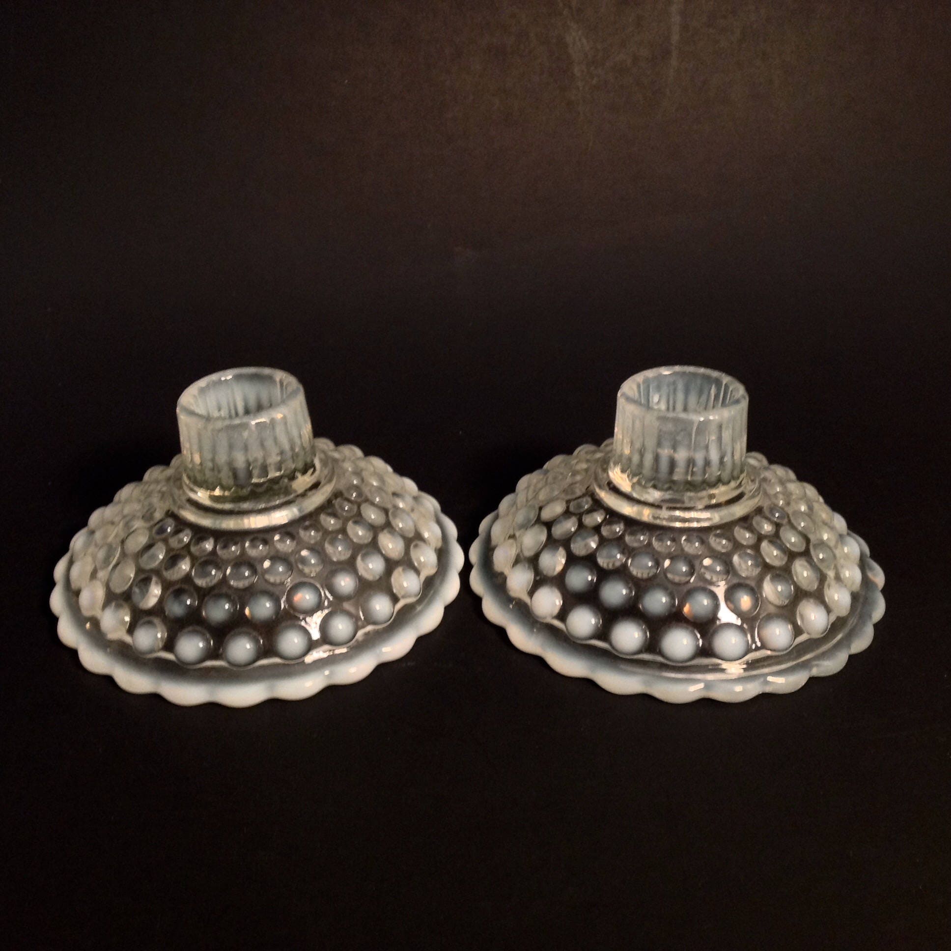 Set of 2 Clear and White Hobnail Candle Holders Simular to Etsy