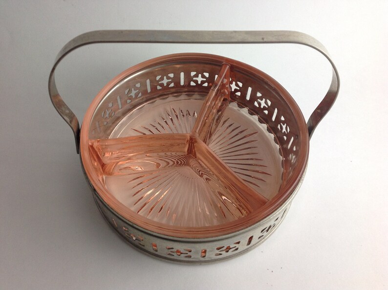 Vintage Pink Depression Glass Divided Candy Nut Trinket Dish Etsy