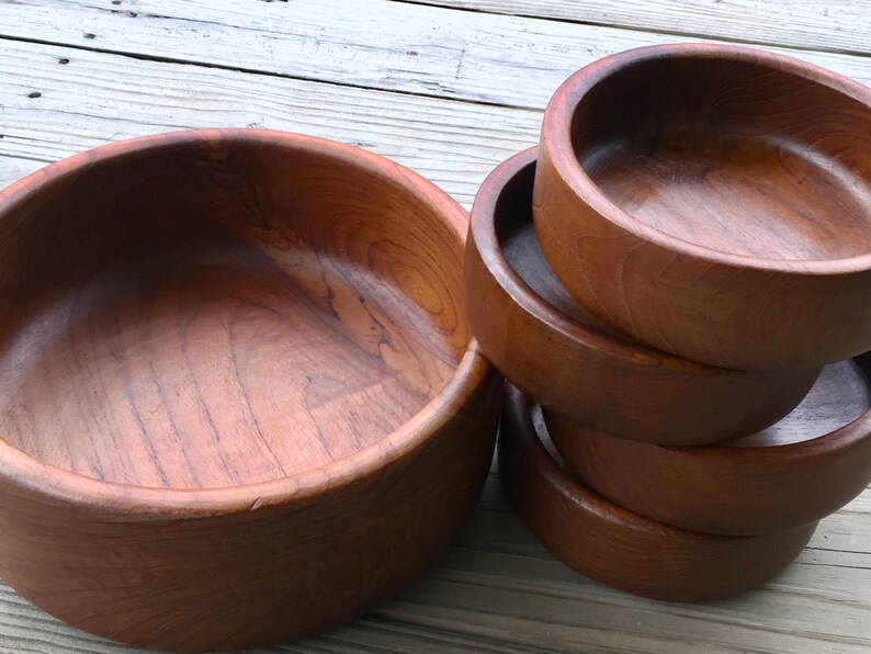Vintage Teak Salad Bowl Set Beautiful Grains Restored to Etsy