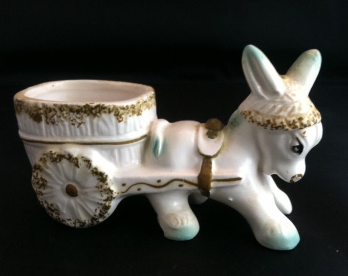Napcoware Donkey Pulling Cart Planter Gold and Teal Accenting Succulent Indoor Gardens Vintage