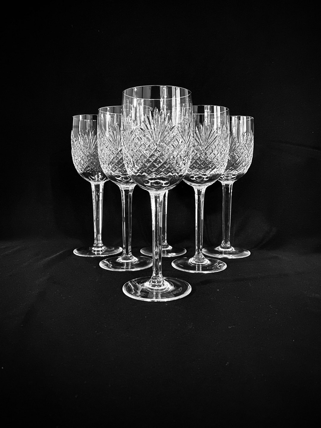 Set of 6 Stunning Fan Cut Crystal Wine Glasses Formal Stemware Etsy