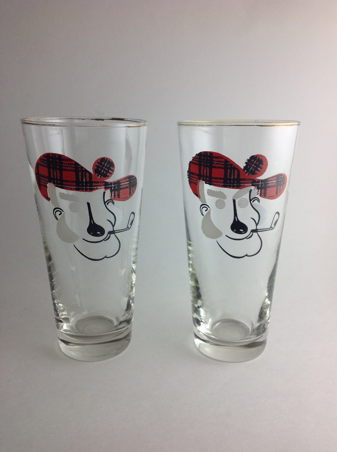 Scottish Bar Glasses Tall Golfer Bust Smoking a Pipe Vintage Etsy