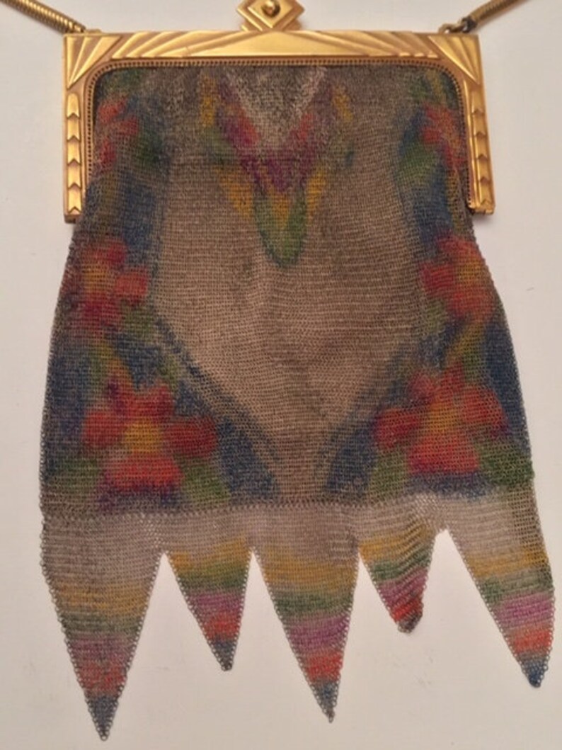 1920/'s Fine Chain Mesh Flapper Purse Unique Art Deco Design and Clasp Roaring 20/'s Whiting and Davis Style Flapper Antique Purse Hollywood