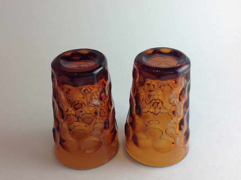 Set of 2 Vintage Deep Amber Honeycomb Juice Glasses Thumbprint Design Very Heavy Glass Retro Drinking Glasses Mid Century Dining