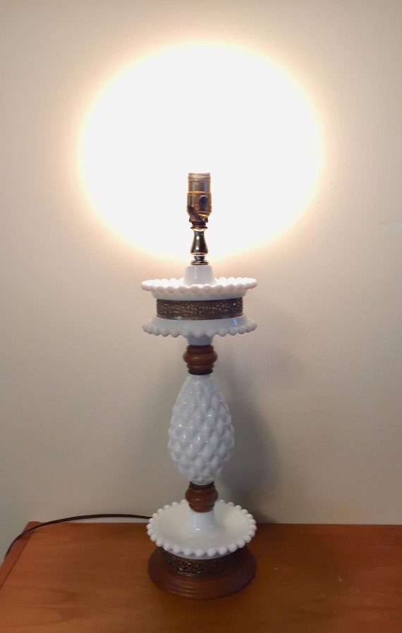 Unique Vintage White Milk Glass Wood And Brass Filigree Table Unique Vintage White Milk Glass Wood, Vintage Milk Glass Light Fixtures