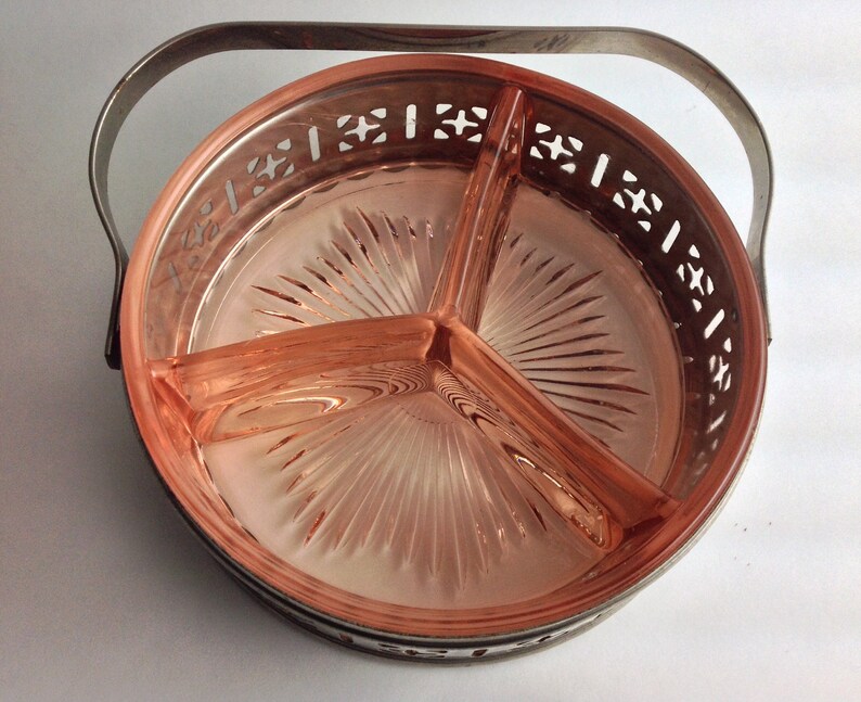 Vintage Pink Depression Glass Divided Candy Nut Trinket Dish Etsy