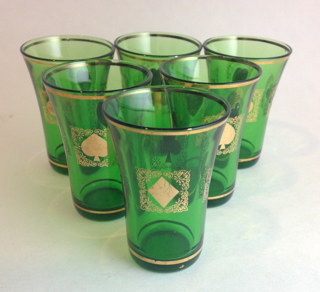 Emerald Green Aperitif Shot Glasses Set of 6 Playing Cards Etsy