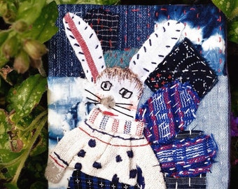 Bunny with tunic in Boro inspired mat