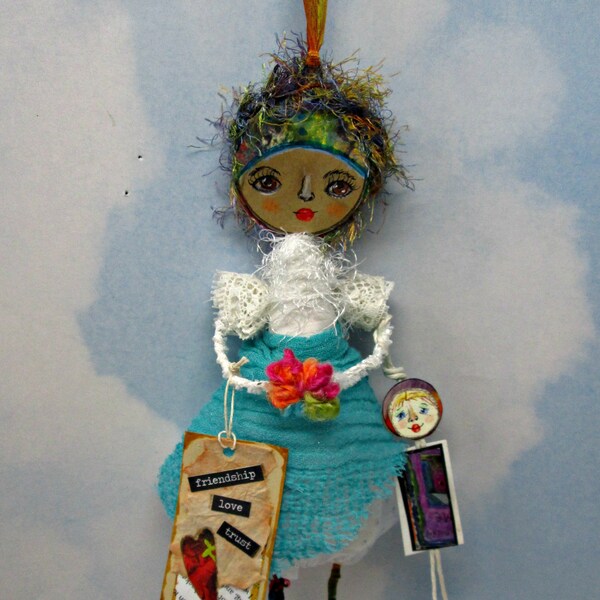 Spirit of Kindness Friendship  Message One-of-a-Kind Art Doll  Unity  Diversity  Acceptance Mixed Media Original Handmade With Love