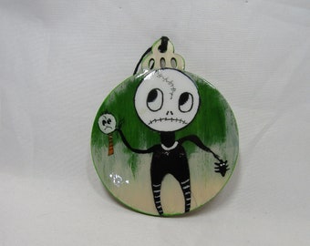 Handmade Character Ornament, Original one of a kind (OOAK), Wood Ornament, Holiday Ornament, Unique Gift Exchange, Whimsical, Funky Gift