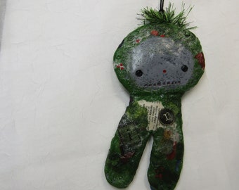 OOAK Mixed Media/ Collage Art Doll Ornament /Wall Decoration Handmade Paper Mache/ Great Gift/ Unique OOAK Doll