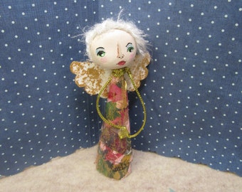 Art Doll Angel, Handmade Ornament, OOAK Gift Angel, Original Designed Angel Doll, Angel Collectors Gift, Mixed Media Angel Doll