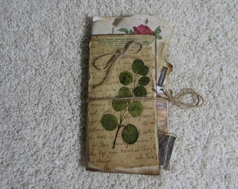 Three Pocket Folio,Handmade Ephemera, Journaling, Scapbooking, Embellishments, Gift Bundle, Mixed Media