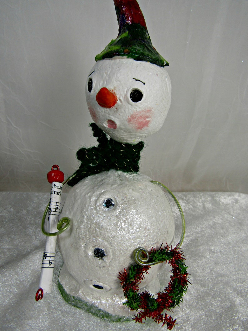 Papier Mache Snowman Handmade OOAK Whimsical Sculpted Etsy