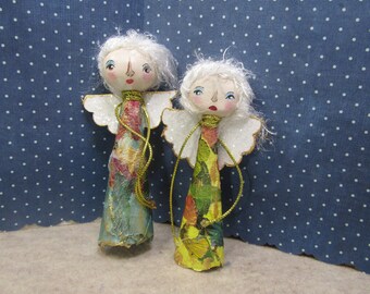 Art Doll Angel, Handmade Ornament, OOAK Gift Angel, Original Designed Angel Doll, Angel Collectors Gift, Mixed Media Angel Doll, Set of Two