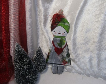 Paper Art Ornaments, Bookmarks, Gift Handmade OOAK, Mixed Media, Whimsical Doll,  Doll Lovers Gift