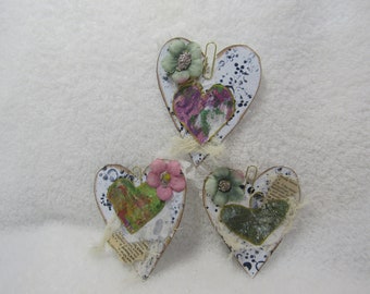 Journal Ephemera, Handmade Embellisments, Set of Three Heart Clusters, Small art, Scrapbooking, Small Gift