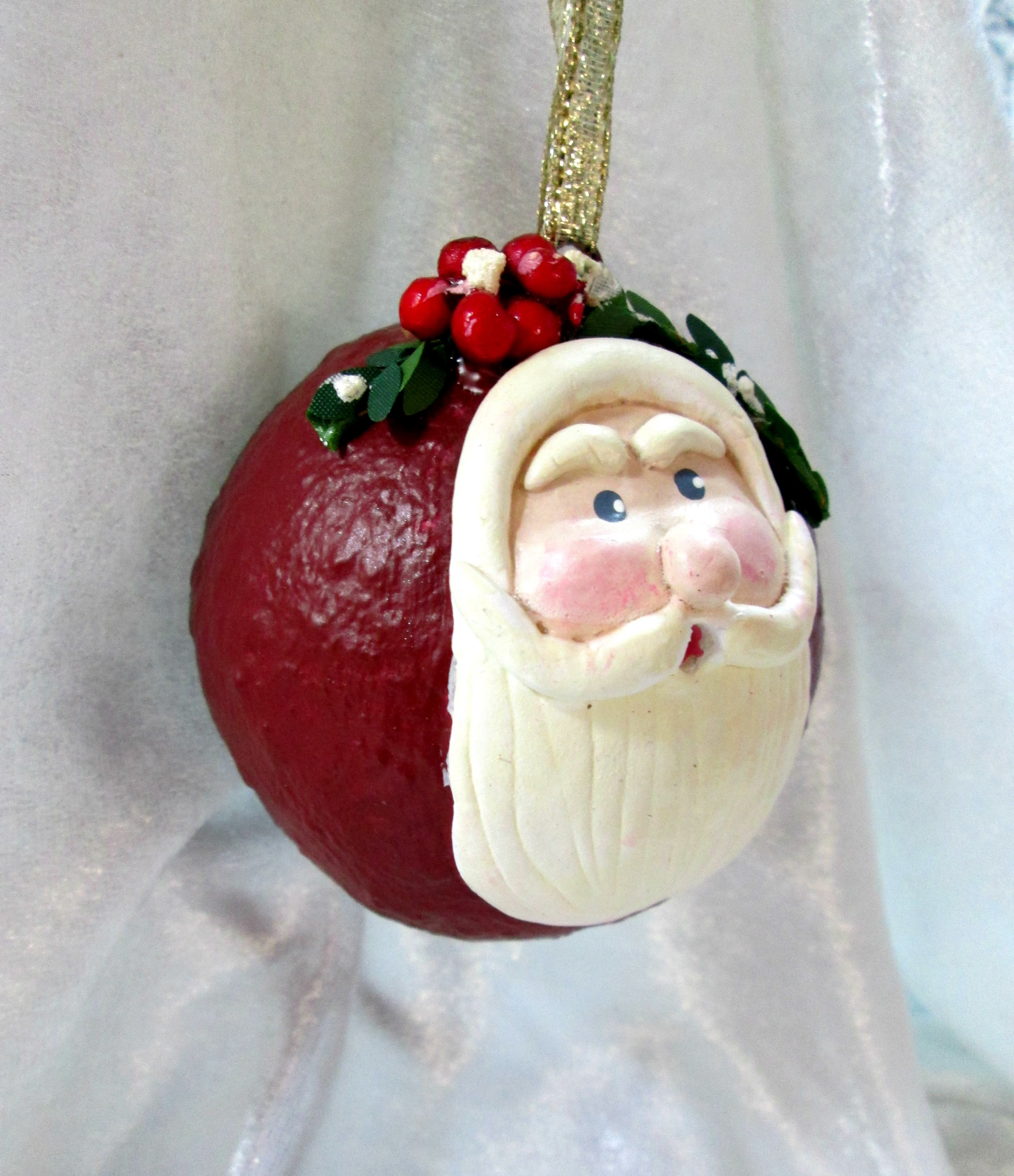 santa christmas ornament handmade paper mache holiday decoration ornament exchange ooak gift - Handmade Paper Christmas Decorations santa christmas ornament handmade paper mache holiday decoration ornament exchange ooak gift - Handmade Paper Christmas Decorations