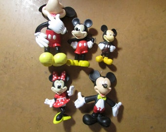 Vintage 7 Mickey Mouse Figurines Plastic Rubber Porcelain Free USA Shipping