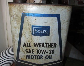 Vintage Sears All Weather Sae 10w 30 Motor Oil Can 2 1/2 Gals Free USA Shipping