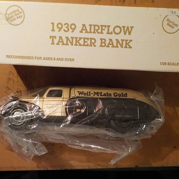 1995 Ertl 1939 Airflow Tanker Bank Die-cast 1/38 Scale Weil McLain Gold Mint In Box Free USA Shipping