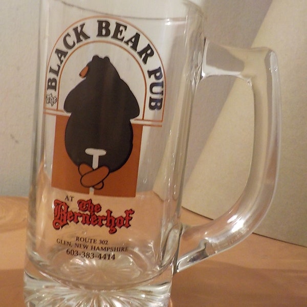 Vintage The Black Bear Pub At The Bernerhof New Hampshire Mug BEER GLASS Free USA Shipping